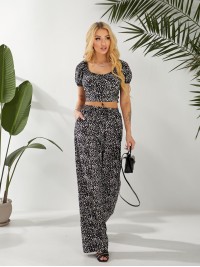 Жіночий прогулянковий костюм (топ+штани) чорного кольору 32453