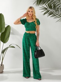 Жіночий прогулянковий костюм (топ+штани) зеленого кольору 32455