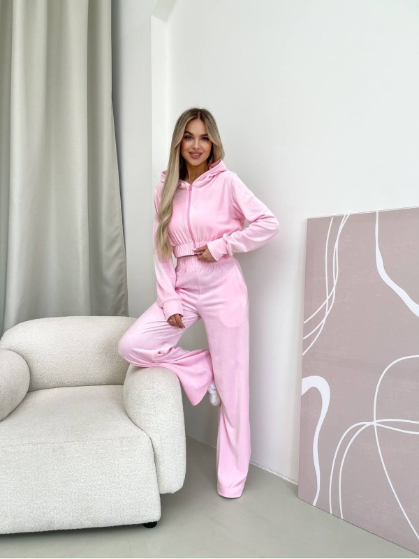 Велюровий жіночий костюм на блискавці рожевого кольору 32729