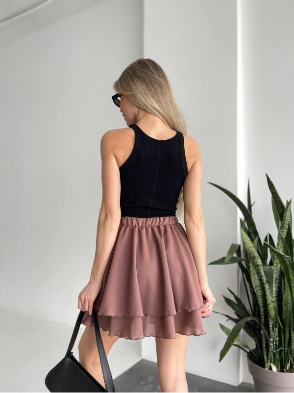 Повітряна спідниця міні кавового кольору 32458