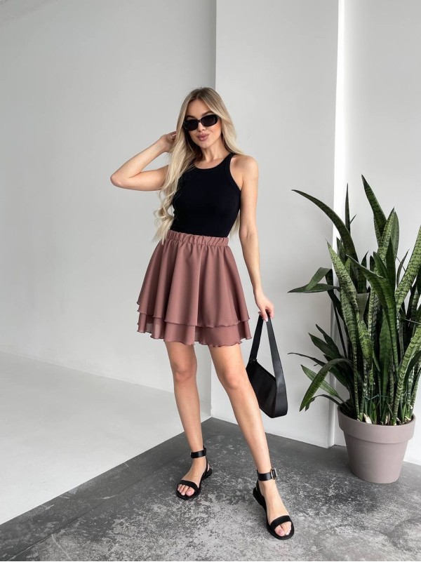 Повітряна спідниця міні кавового кольору 32458