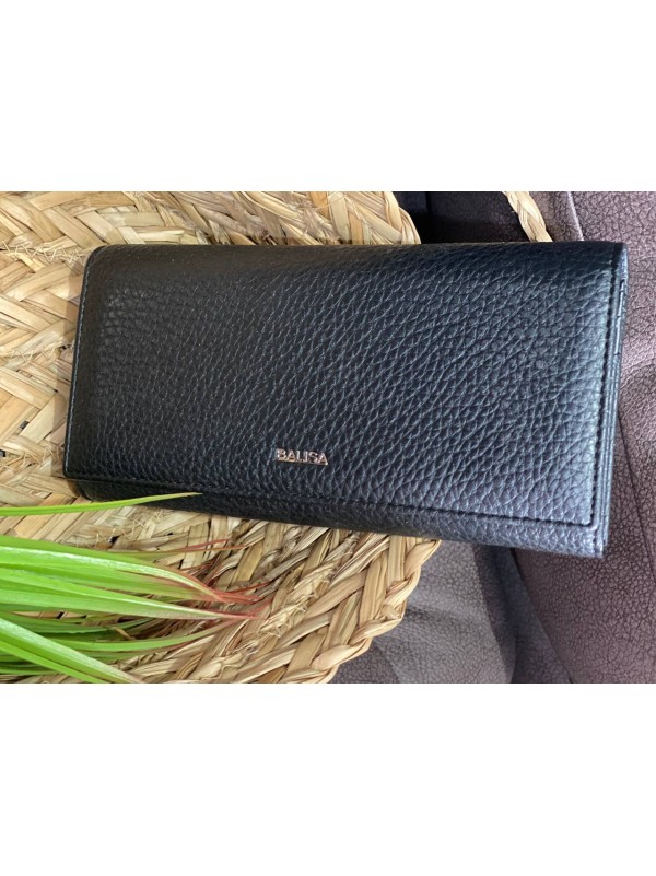 Жіночий базовий гаманець з гладкою еко-шкіри чорного кольору 32484