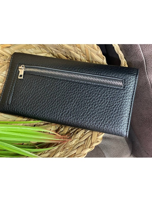 Жіночий базовий гаманець з гладкою еко-шкіри чорного кольору 32484