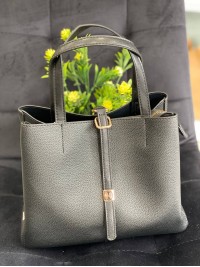 Жіноча брутальна сумка шопер із еко-шкіри чорного кольору 32495