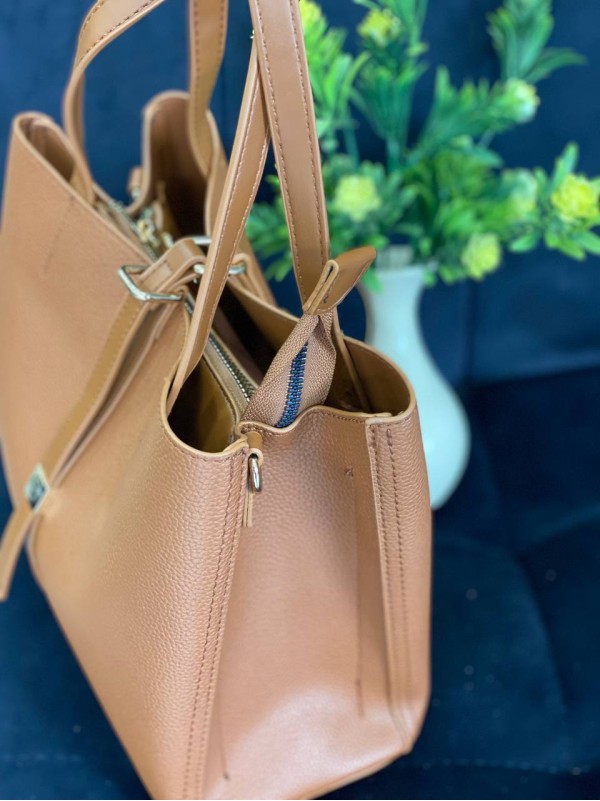 Жіноча брутальна сумка шопер із еко-шкіри коричневого кольору 32497