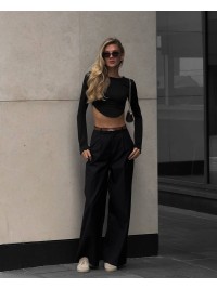 Еластичний жіночий топ із рукавом чорного кольору 32501