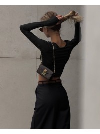 Еластичний жіночий топ із рукавом чорного кольору 32501