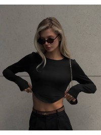 Еластичний жіночий топ із рукавом чорного кольору 32501