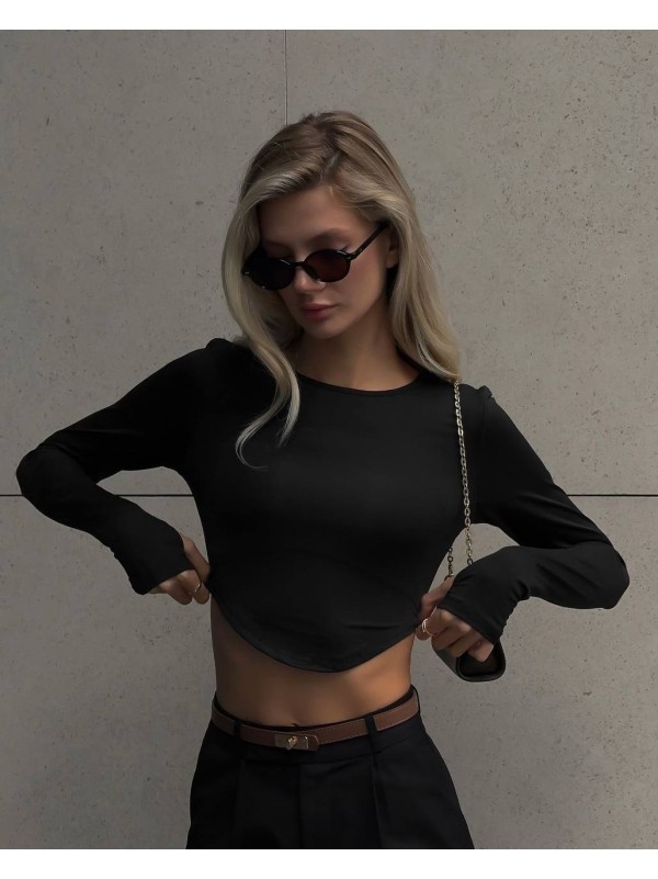 Еластичний жіночий топ із рукавом чорного кольору 32501