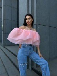 Повітряний жіночий топ із воланами рожевого кольору 32503