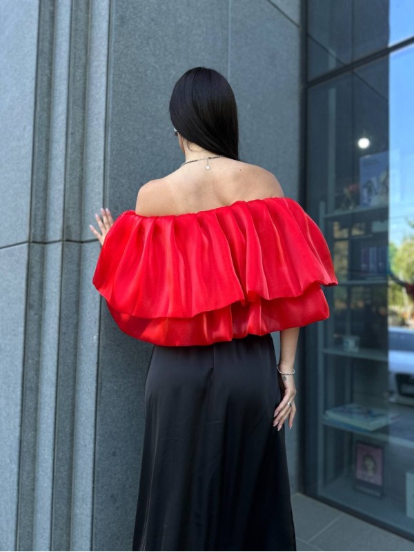 Повітряний жіночий топ із воланами червоного кольору 32504