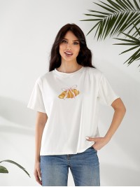 Базова жіноча футболка з малюнком бiлого кольору 32524