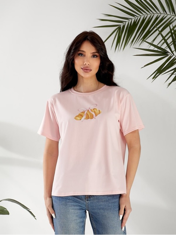 Базова жіноча футболка з малюнком рожевого кольору 32525