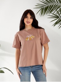 Базова жіноча футболка з малюнком кавового кольору 32526