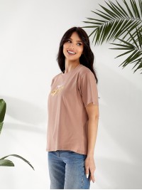 Базова жіноча футболка з малюнком кавового кольору 32526