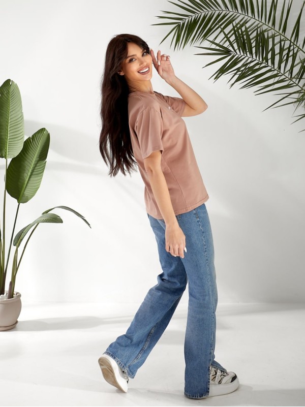 Базова жіноча футболка з малюнком кавового кольору 32526