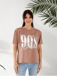 Базова жіноча футболка з написом кавового кольору 32527