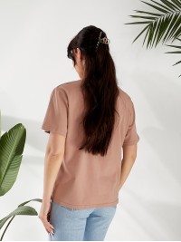 Базова жіноча футболка з написом кавового кольору 32527