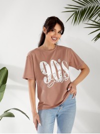 Базова жіноча футболка з написом кавового кольору 32527