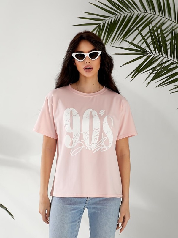 Базова жіноча футболка з написом рожевого кольору 32528