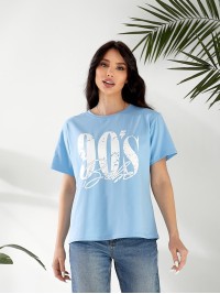 Базова жіноча футболка з написом блакитного кольору 32529