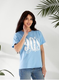Базова жіноча футболка з написом блакитного кольору 32529