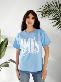 Базова жіноча футболка з написом блакитного кольору 32529