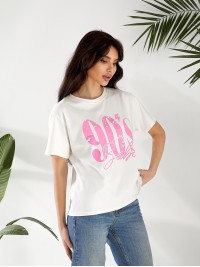 Базова жіноча футболка з написом бiлого кольору 32530