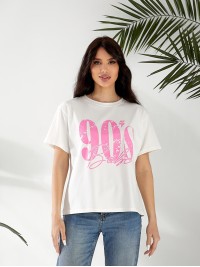 Базова жіноча футболка з написом бiлого кольору 32530