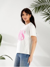 Базова жіноча футболка з написом бiлого кольору 32530