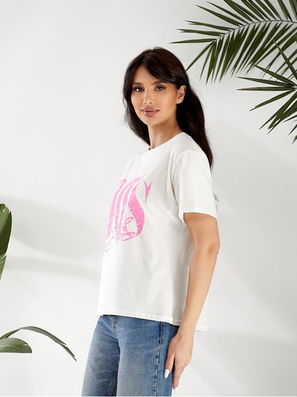 Базова жіноча футболка з написом бiлого кольору 32530