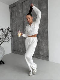 Жіночий легкий спортивний костюм на змійці молочного кольору 32543