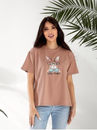 Базова жіноча футболка з малюнком кавового кольору 32544