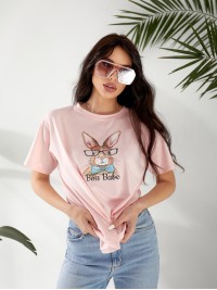 Базова жіноча футболка з малюнком рожевого кольору 32545
