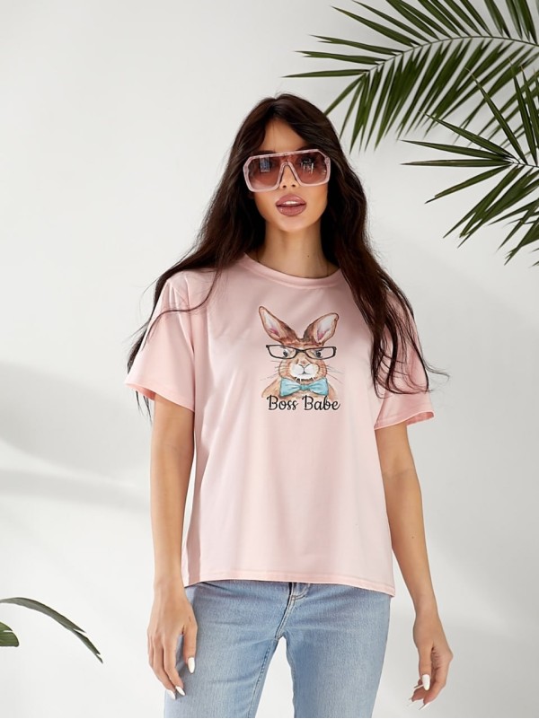 Базова жіноча футболка з малюнком рожевого кольору 32545