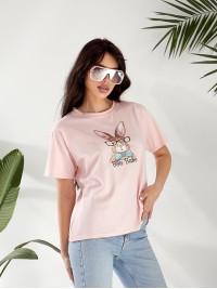 Базова жіноча футболка з малюнком рожевого кольору 32545