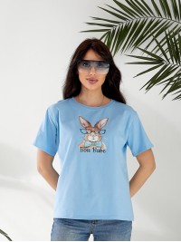 Базова жіноча футболка з малюнком блакитного кольору 32546