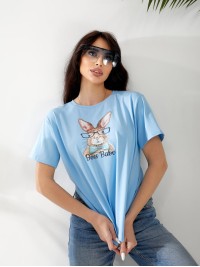 Базова жіноча футболка з малюнком блакитного кольору 32546