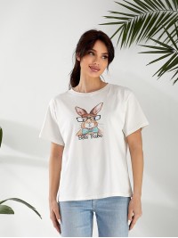 Базова жіноча футболка з малюнком молочного кольору 32547