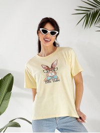 Базова жіноча футболка з малюнком жовтого кольору 32548