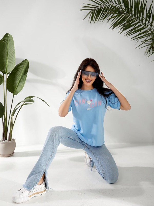 Жіноча футболка з малюнком блакитного кольору 32551