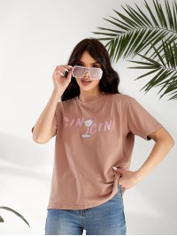 Жіноча футболка з малюнком кавового кольору 32552