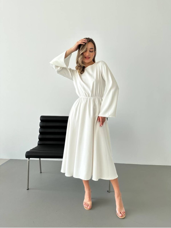 Легка сукня міді з відкритою спинкою молочного кольору 32558