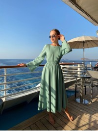 Легка сукня міді з відкритою спинкою м'ятного кольору 32560