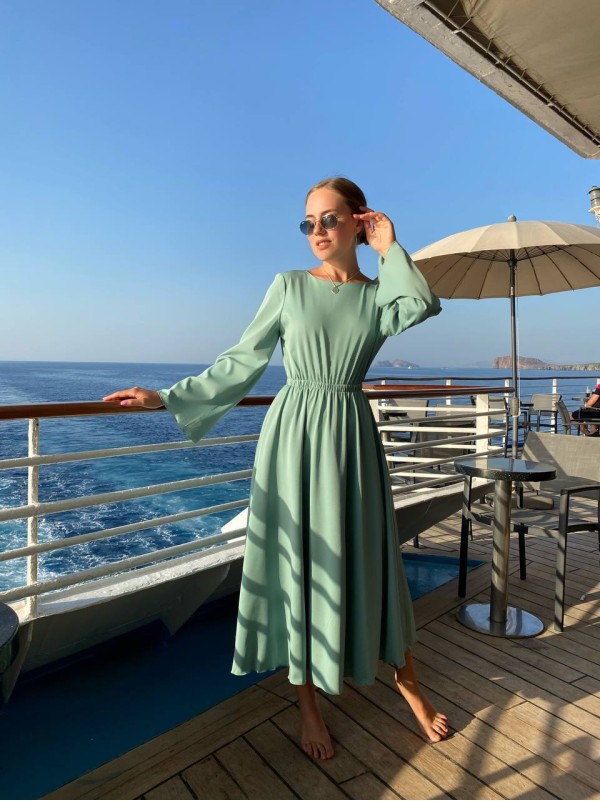 Легка сукня міді з відкритою спинкою м'ятного кольору 32560