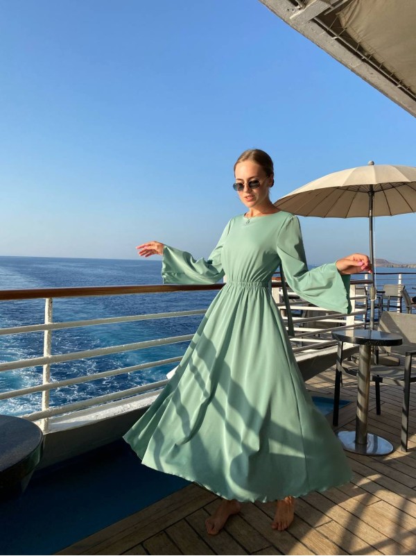 Легка сукня міді з відкритою спинкою м'ятного кольору 32560