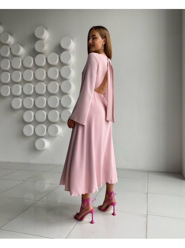 Легка сукня міді з відкритою спинкою рожевого кольору 32561