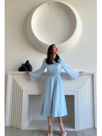 Легка сукня міді з відкритою спинкою блакитного кольору 32562