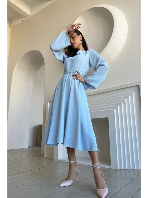 Легка сукня міді з відкритою спинкою блакитного кольору 32562