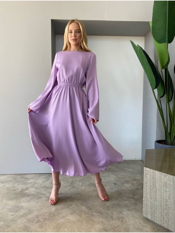 Легка сукня міді з відкритою спинкою лавандового кольору 32563